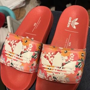 Women’s Adidas Red Floral Slides